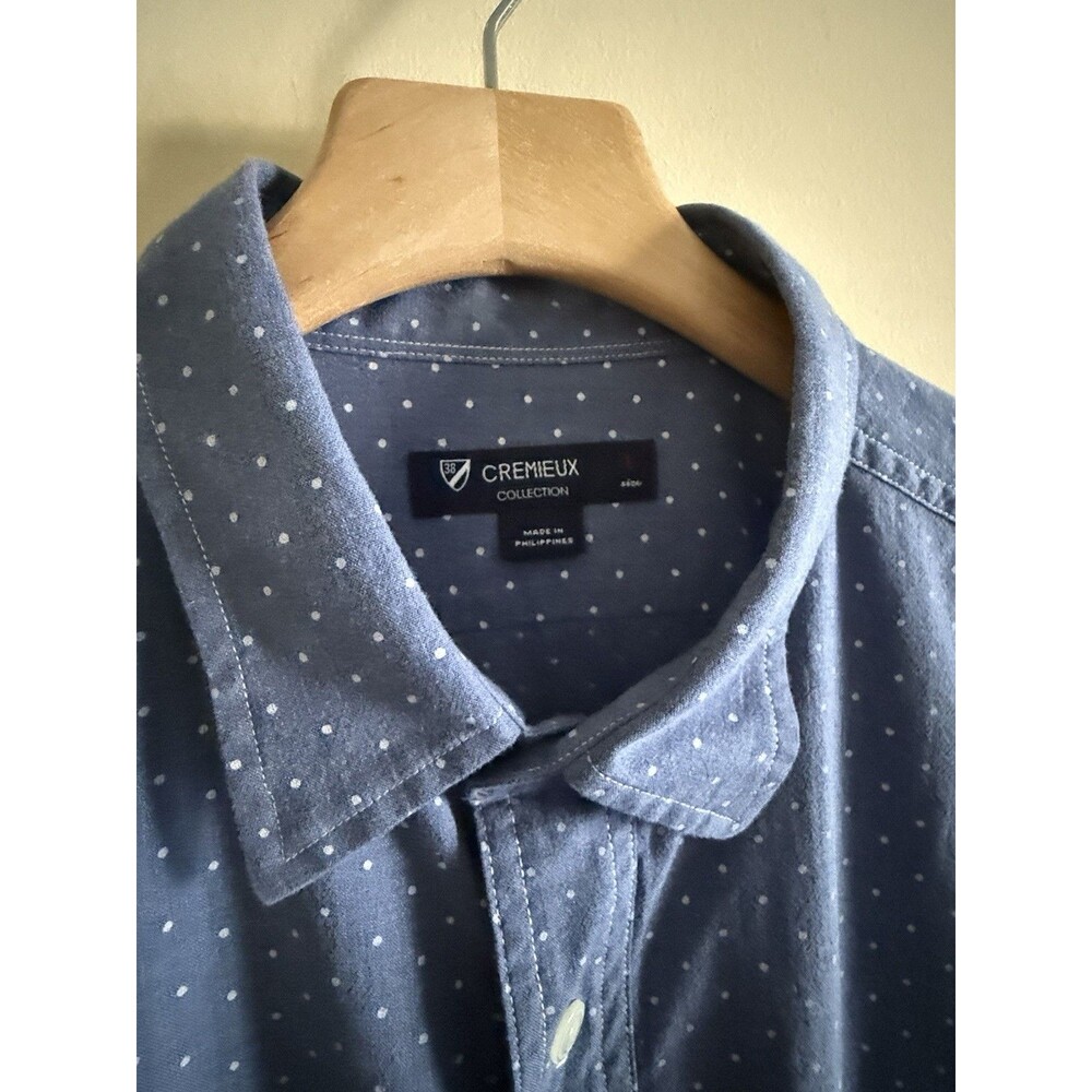 Cremieux Classics Men's Short Dot Sleeve Shirt Large Blue Solid Cotton NWT $80 - Picture 4 of 5